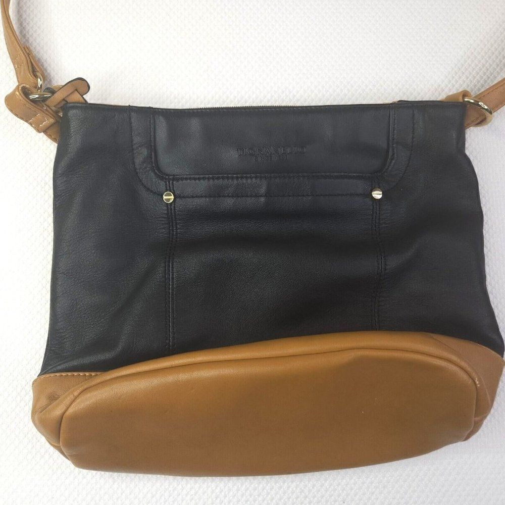 Black Tan Tignanello Purse Shoulder Bag Leather